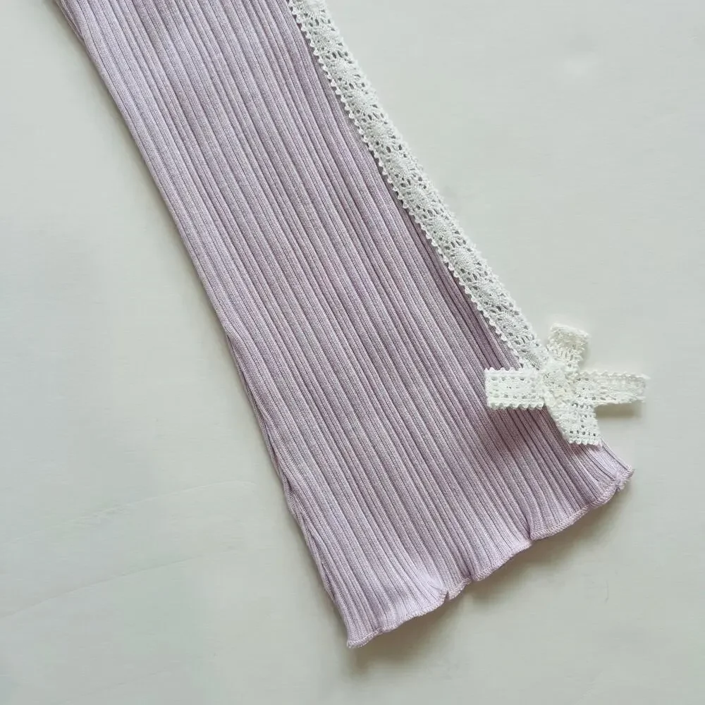 Zara Kids Lavender Purple Ribbed Lace Trim Flare Leggings Size 3Y NWT
